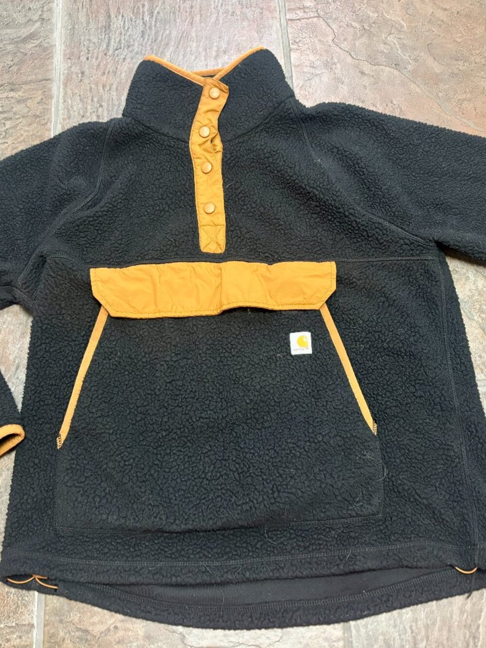 ~~Carhartt Sherpa Fleece Pullover Jacket Women's Size L (12-14) Black/Brown..VGU